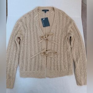 Grey Collective Beige Knit Cardigan with Bow Tie Front Detail